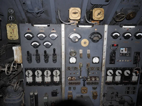 Dentro Detalle Sala Control Submarinos Guerra Mundial — Foto de Stock