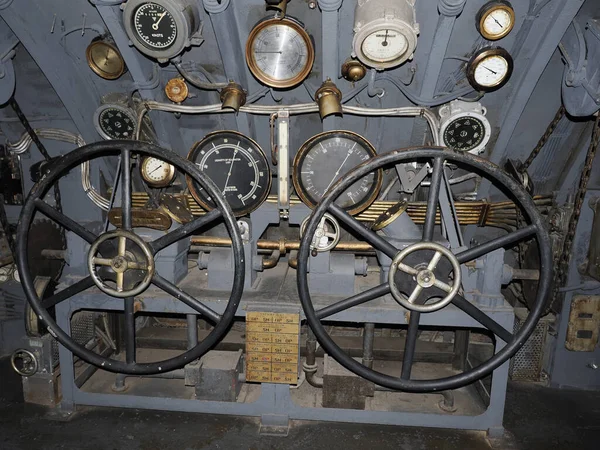 Interno Dettaglio Della Sala Controllo Sottomarino Della Guerra Mondiale — Foto Stock