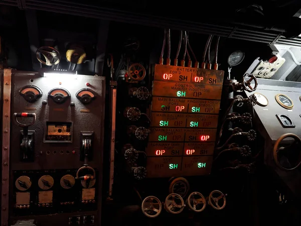 Binnen Wereld Oorlog Onderzeeër Controle Kamer Detail — Stockfoto