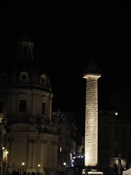 Traian Säule Fori Imperiali Rom Ansicht Bei Nacht Detail — Stockfoto