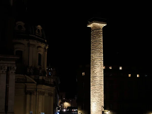 Traian Sütun Fori Emperiali Rome View Night Detail — Stok fotoğraf