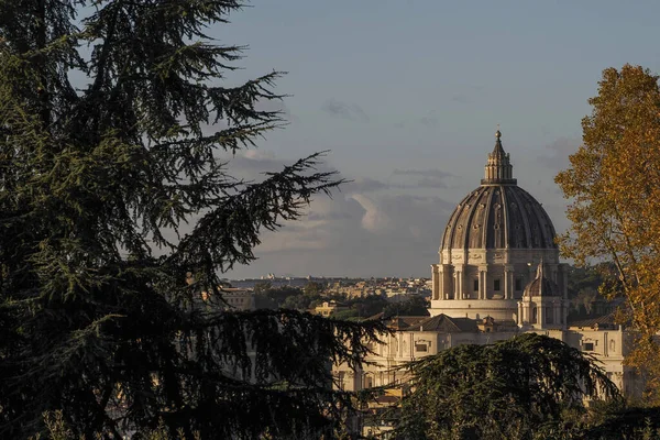 Kuppel Der Kirche Peter Vatikan Sonnenaufgang Vom Gianicolo Hügel Panorama — Stockfoto