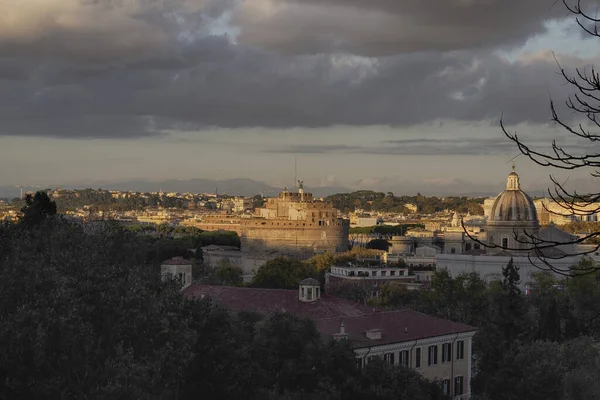 Cityscape Roma Itália Pôr Sol Outono Uma Vista Colina Gianicolo — Fotografia de Stock