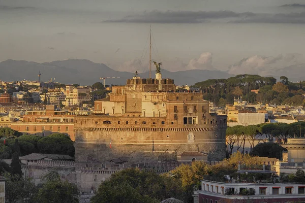 Cityscape Rome Italien Vid Solnedgången Höst Utsikt Från Gianicolo Janiculum — Stockfoto