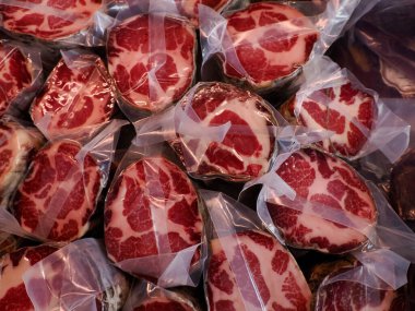 coppa Italian different traditional sausages at the store