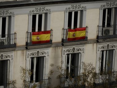 Madrid City Hall, ayuntamiento Communications Palace architecture landmark, view from above during a sunny day in Spain.