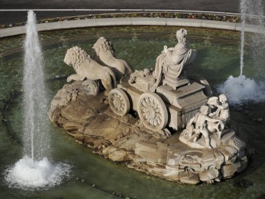 Madrid City Hall, ayuntamiento Communications Palace architecture landmark, view from above during a sunny day in Spain plaza de cibeles scuplture
