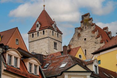 Eski kasaba Regensburg - Bavyera binalarda. UNESCO Dünya Mirası Almanya.