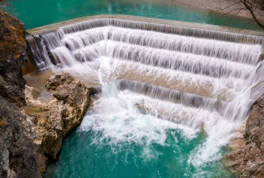 The view of waterfall Lechfall in winter time. Fussen. Germany.