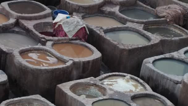 Fes Morocco Tannery Aerial View Africa Old Tanks Fez Tanneries — 비디오
