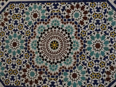 Craftsman painting and decorating ceramic products in pottery mosaic factory in Fez, Morocco, North Africa