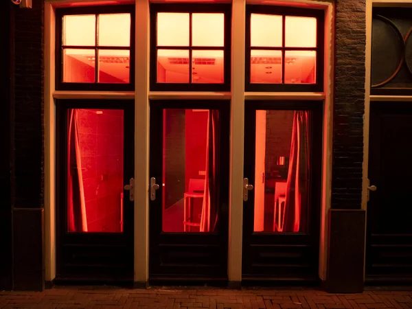 Amsterdam Rojo Luz Barrio Casa Ventanas Detalle —  Fotos de Stock