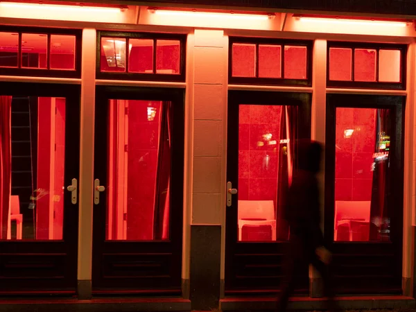 Amsterdam Vermelho Luz Distrito Casa Janelas Detalhe — Fotografia de Stock