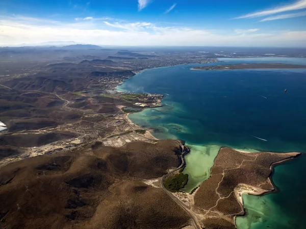 Piękno Plaży Balandra Paz Bcs Meksyk Widok Samolotu Przed Lądowaniem — Zdjęcie stockowe