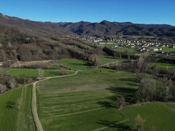 Borghetto Borbera Nın Tarım Arazileri Peimonte Talya Köyü Hava Manzarası — Stok fotoğraf