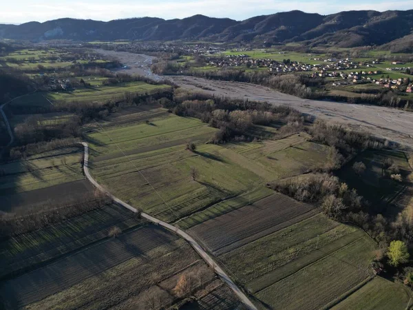 Akkers Van Borghetto Borbera Peimonte Italië Dorpsantenne Uitzicht Panorama Landschap — Stockfoto