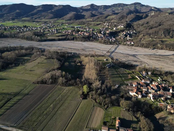 Akkers Van Borghetto Borbera Peimonte Italië Dorpsantenne Uitzicht Panorama Landschap — Stockfoto