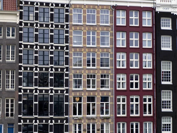 Amsterdam Oude Huizen Uitzicht Vanaf Grachten Bij Zonsondergang — Stockfoto
