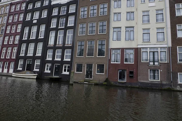 Вид Амстердамские Старые Дома Каналов Закате — стоковое фото