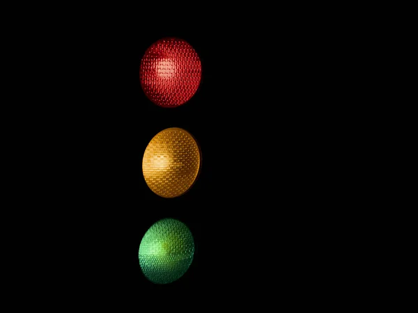 Światło Czerwone Żółte Zielone Odizolowane Czarnym — Zdjęcie stockowe