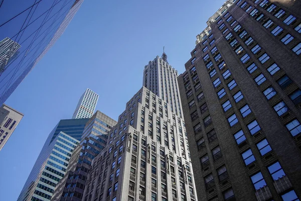 Nova York Cidade Manhattan Arranha Céus Vista Rua Para Topo — Fotografia de Stock