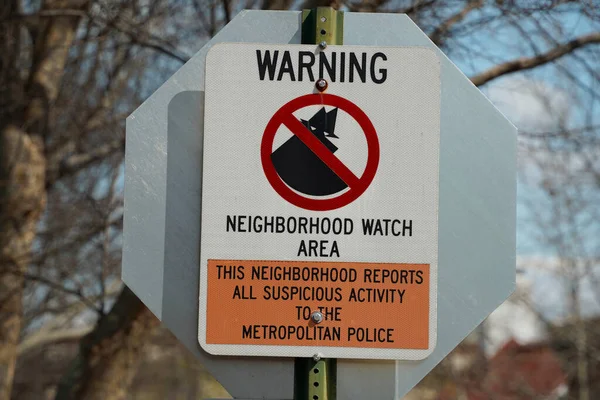 Warning Neghborhood Watching Area Washington Georgetown Painted Houses Detail — Stock Photo, Image