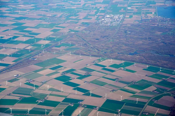 Aerial View Wind Farm Multiple Wind Turbines Generating Eco Friendly — Stock Photo, Image
