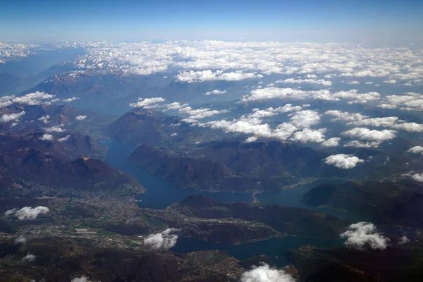 Lago Lugano Suiza Vista Aérea Desde Paisaje Del Avión — Foto de Stock
