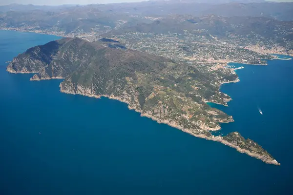 Der Naturpark Von Portofino Ligurien Italien Luftaufnahme Aus Dem Flugzeug — Stockfoto