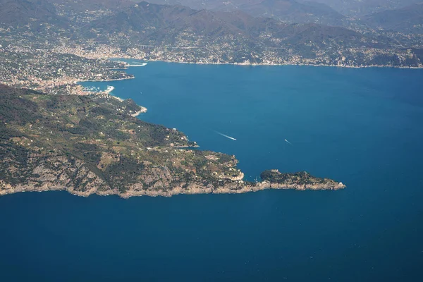 Der Naturpark Von Portofino Ligurien Italien Luftaufnahme Aus Dem Flugzeug — Stockfoto