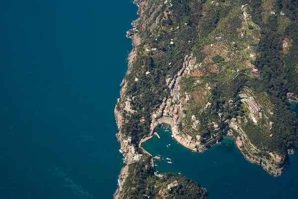 Park Naturalny Portofino Liguria Włochy Widok Lotu Ptaka Przed Lądowaniem — Zdjęcie stockowe