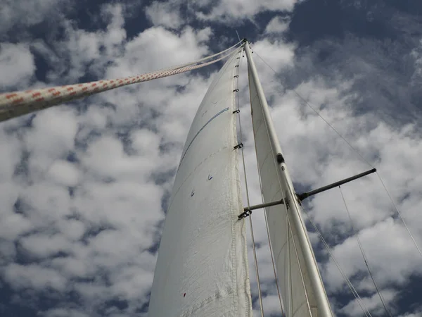 Oude Zeilboot Katrol Blad Lier Zeil Detail Yachting Zeillier Touw — Stockfoto
