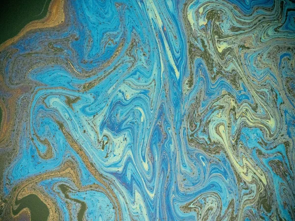 Oil Spreading Sea Surface Aerial Top View Abstract Painting Rainbow — Stock Photo, Image