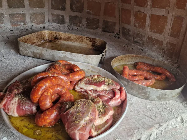 Detail Dari Assorted Lezat Daging Panggang Atas Bara Pada Barbekyu — Stok Foto