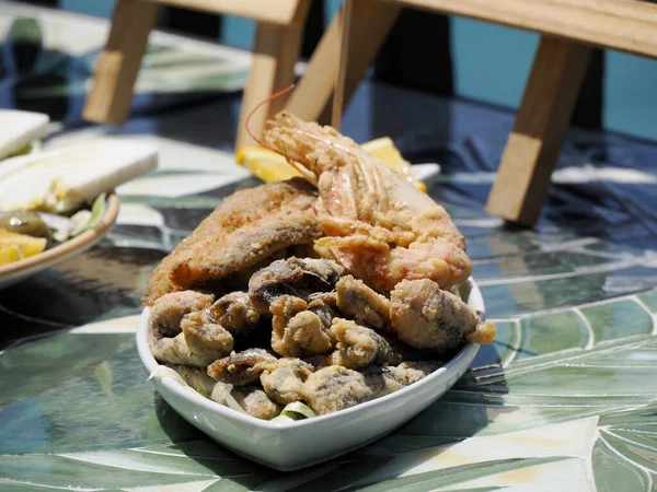 Жареные Блюда Морепродуктов Сиракузах Сицилия Италия — стоковое фото