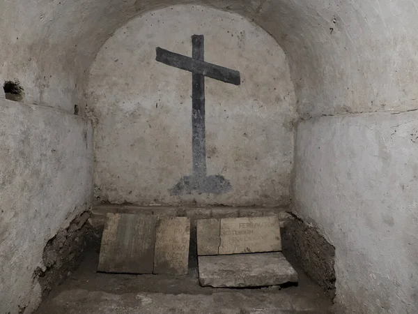 stock image Cathacombs air bomb shelter world war under the Church of San Filippo Apostolo in Giudecca Jewish district Ortigia, Syracuse, Sicily, Italy