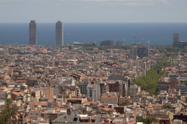 Park Guell İspanya 'nın Barselona şehri manzarası.