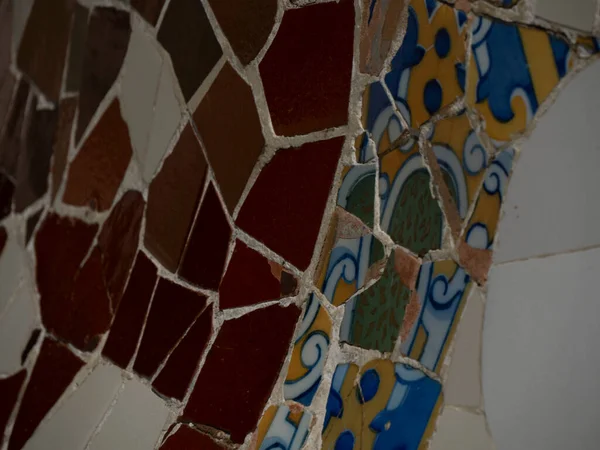 Particolare Del Mosaico Del Parco Barcellona Guell Spagna Gaudi Capolavoro — Foto Stock