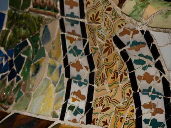 Détail Masaic Parc Barcelona Guell Espagne Gaudi Chef Œuvre — Photo