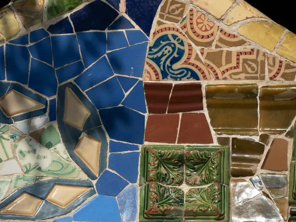 Detalhe Arcaico Barcelona Parque Guell Espanha Gaudi Obra Prima — Fotografia de Stock