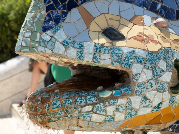 Gecko Mozaika Fontanna Parku Barcelona Guell Hiszpania Gaudi Arcydzieło — Zdjęcie stockowe