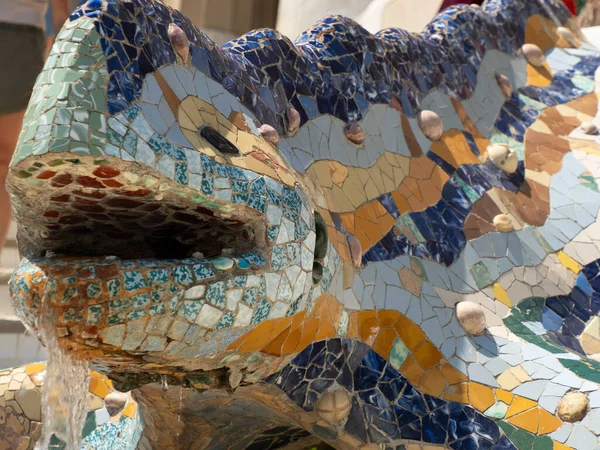 Gecko Mosaik Fontän Barcelona Park Guell Spain Gaudi Mästerverk — Stockfoto