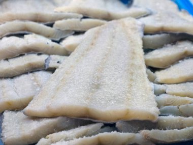 Tuzlu morina balığı, Barselona Meyveli, deniz ürünleri, jambon ve yiyecek pazarı.