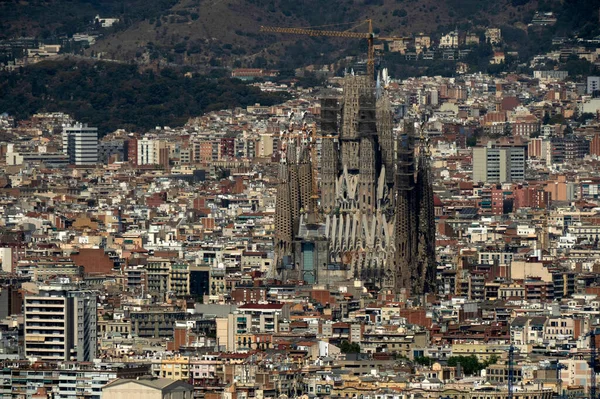 Sagrada Familla Barcelona Ισπανία Εναέρια Προβολή Ελικοπτέρου Περιοδεία — Φωτογραφία Αρχείου