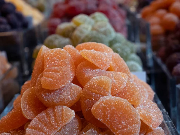Jellies Boqueria Barcelona Gyümölcs Tenger Gyümölcsei Hús Sonka Élelmiszer Piac — Stock Fotó