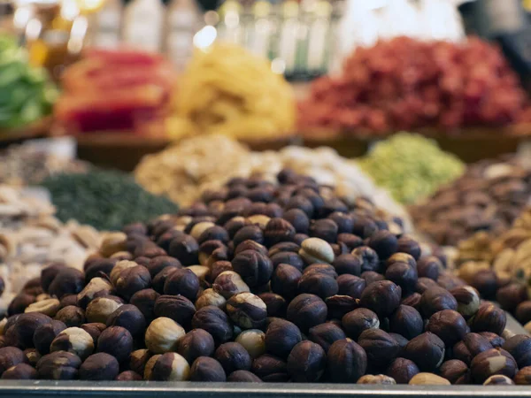 Frukter Boqueria Barcelona Frukt Skaldjur Kött Skinka Matmarknad — Stockfoto