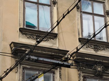 Zagreb 'de Hırvat mimari kent binasında tramvay detayı