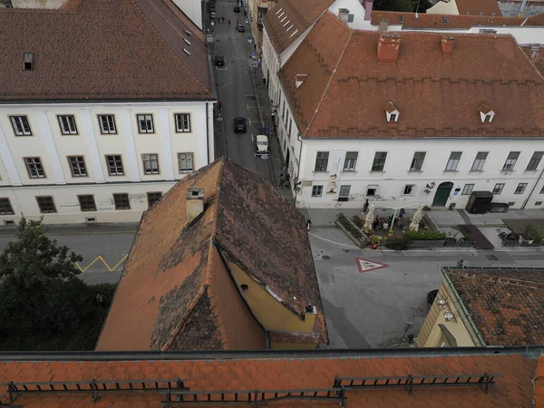 Πόλη Του Ζάγκρεμπ Κροατική Αρχιτεκτονική Κτίριο Αεροφωτογραφία Από Ρολόι Του — Φωτογραφία Αρχείου