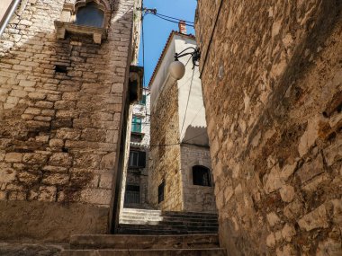 Hırvatistan 'ın dünya mirası sahası Sibenik' in ortaçağ köyü ayrıntıları