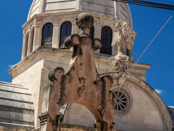 Katedra Jakuba Sibeniku Szczegółowy Opis Lista Światowego Dziedzictwa Unesco Chorwacji — Zdjęcie stockowe